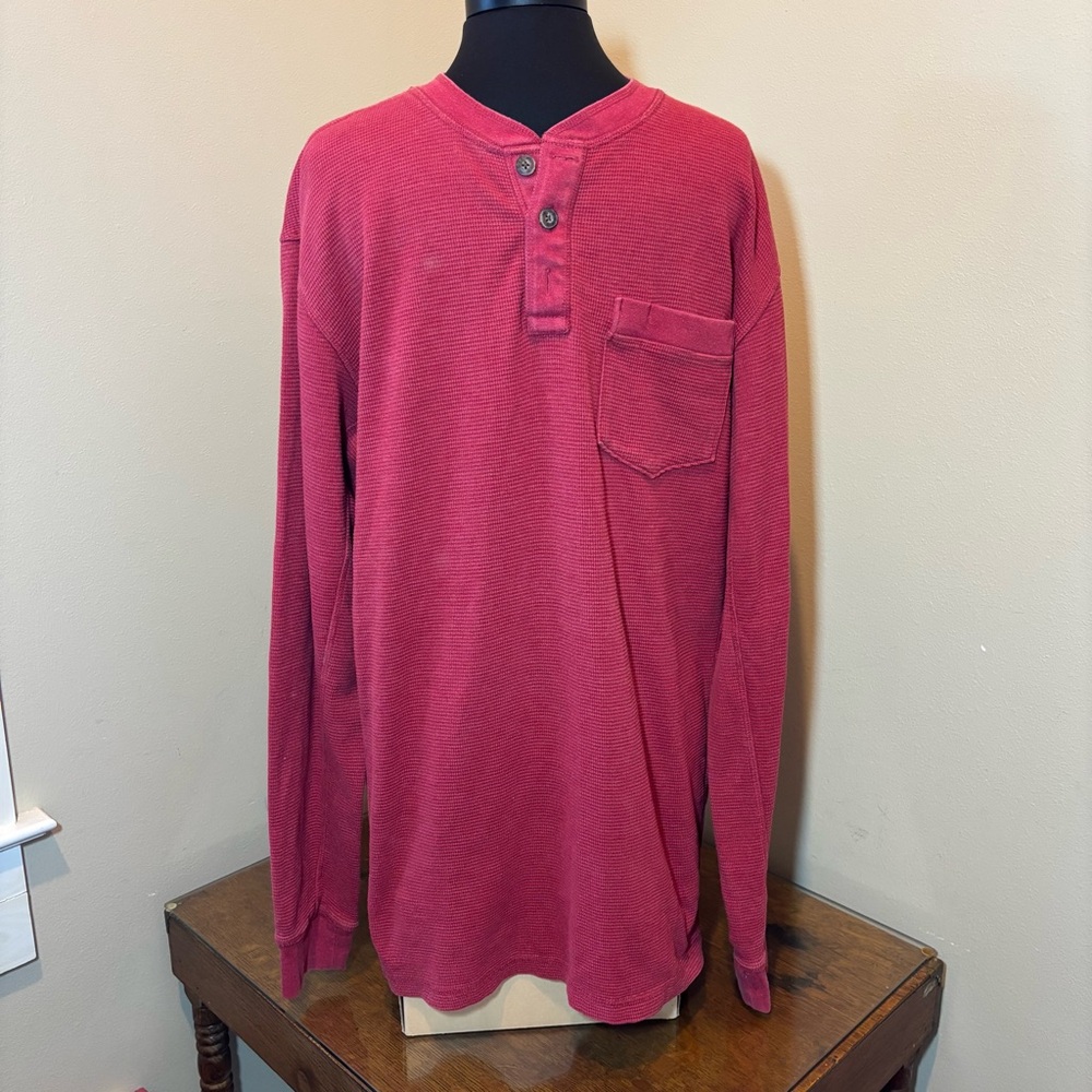 Duluth Trading Co Men's Long Sleeve Thermal Henley, Red, Large Tall, work wear